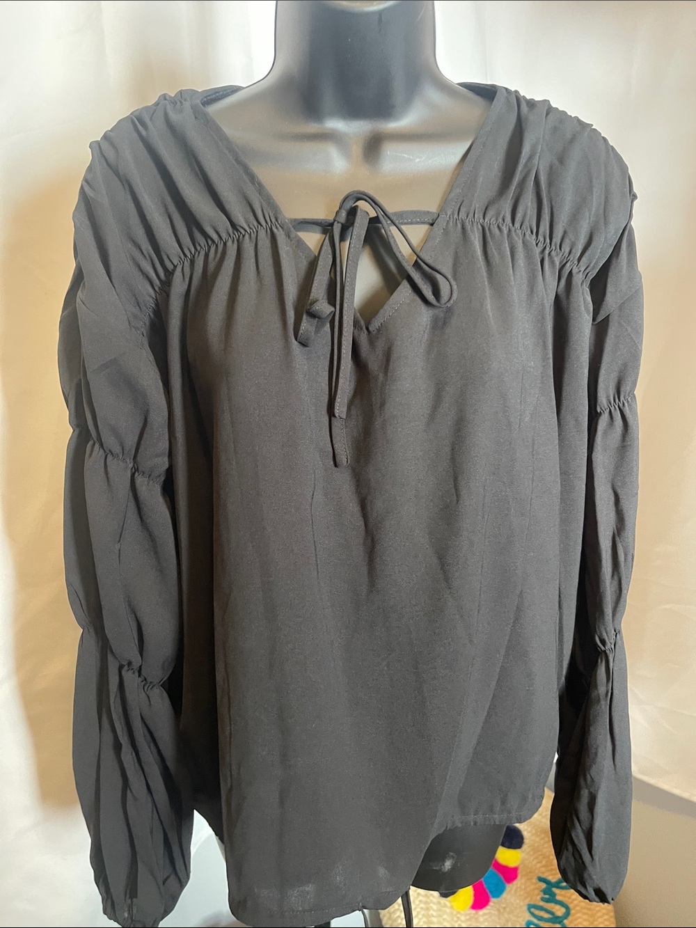 adidas Black Long-Sleeve Tie-Front Peasant Top